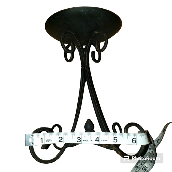 Vintage Black Medium Wrought Iron Pillar Candle Holder - Picture 11 of 11